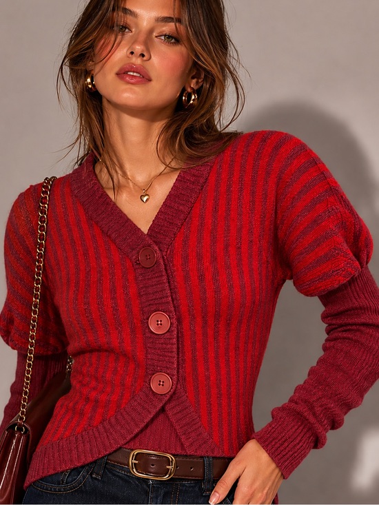 Marc Jacobs Sweaters - Marc Jacobs Red Striped Cardigan Lambswool Fitted Scandi Chic Button Front M